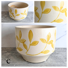 Load image into Gallery viewer, Theo Ceramic pot with green leaf patterns .The Leaferie