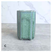 Load image into Gallery viewer, The Leaferie Bonsai 94 tall Green ceramic planter with dimensions marked on a white background