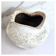 Load image into Gallery viewer, Raku ceramic vase with gold and blue glaze on a white background, featuring the Leaferie brand.