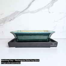 Load image into Gallery viewer, The Leaferie Bonsai Tally Series 7. green rectangular pot.