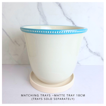 Load image into Gallery viewer, Leaferie Avelin flowerpot. white with blue trim ceramioc pot.