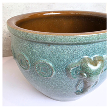 Load image into Gallery viewer, Arden Teal ceramic pot with elephant design on a light gray background, LEAFERIE . fish bowl . no drainage