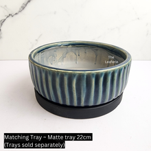 Load image into Gallery viewer, The Leaferie Willow shallow pot. 2 colours blue and green ceramic pot