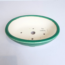 Load image into Gallery viewer, The Leaferie Bonsai series 63 Oval bonsai pot. ceramic material. green, blue and white colour