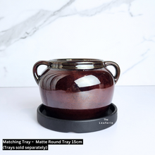 Load image into Gallery viewer, The Leaferie Campbell dark maroon flowerpot with ears. ceramic material