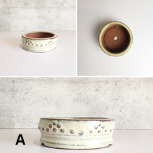 Load image into Gallery viewer, The Leaferie Petit Bonsai Series 29 White and blue colour ceramic pot. white colour with measurement design A