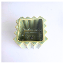 Load image into Gallery viewer, Rosin square ceramic planters with striped design on a marble surface, featuring the brand 'LEAFERIE'.