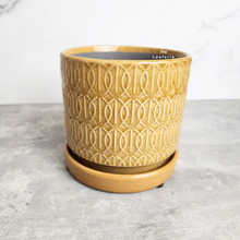 Load image into Gallery viewer, The Leaferie Madigan yellow flowerpot with matching tray. ceramic material