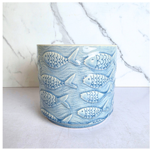 Load image into Gallery viewer, Lumera with fish pattern flowerpot on a white background, featuring the brand 'LEAFERIE'.