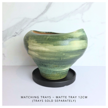 Load image into Gallery viewer, Leaferie Signature Mori Green ceramic vase with 'Leaferie' branding on a white background