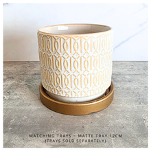 Load image into Gallery viewer, Toby white pot with gold patterns on a gray surface, featuring the Leaferie brand.