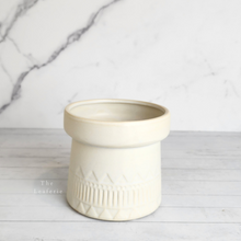 Load image into Gallery viewer, The Leaferie Reign white castle like ceramic flowerpot.