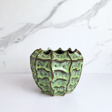 Load image into Gallery viewer, The Leaferie Tova pot. green ceramic pot with groves. front view