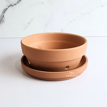 Load image into Gallery viewer, The Leaferie Terracotta Pot with holes. suitable for orchid. 3 sizes. front view of Maxi with tray