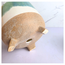 Load image into Gallery viewer, Lumea Ceramic planter with green and beige gradient on a marble background, featuring the brand 'LEAFERIE'.