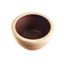 Load image into Gallery viewer, A small round ceramic bowl with a dark brown speckled interior and a light beige glazed rim, shown on a plain white background.