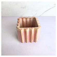 Load image into Gallery viewer, Rosin square ceramic planters with striped design on a marble surface, featuring the brand 'LEAFERIE'.