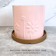 Load image into Gallery viewer, The Leaferie Elian flowerpot. Floral green and pink color ceramic pot.