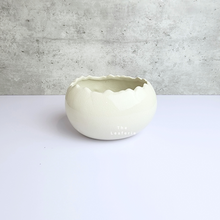 Load image into Gallery viewer, The Leaferie Maja Egg flowerpot. cream white ceramic pot. front view of designs B