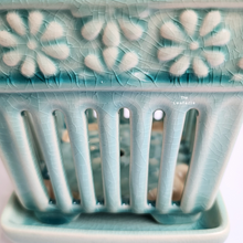 Load image into Gallery viewer, The Leaferie Leia Orchid pot with tray. Ceramic material. green and white colour