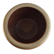 Load image into Gallery viewer, A round ceramic bowl with a dark brown glazed interior and a light beige unglazed rim, shown from a top-down perspective on a white background.
