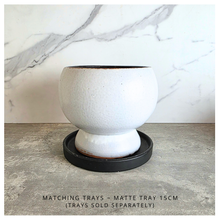 Load image into Gallery viewer, Olea Two ceramic pots with speckled purple glaze and white finish on a marble surface, featuring the Leaferie brand.