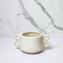 Load image into Gallery viewer, The Leaferie Aki Plant pot ceramic white pot with 4 handles. front view