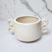Load image into Gallery viewer, The Leaferie Aki Plant pot ceramic white pot with 4 handles. front view close up