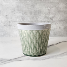 Load image into Gallery viewer, The Leaferie Emilia Plant pot . green ceramic . front view . close up
