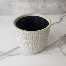 Load image into Gallery viewer, The Leaferie Lei plant pot. cream ceramic. top view
