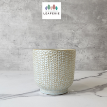 Load image into Gallery viewer, The Leaferie Lei plant pot. cream ceramic. front view