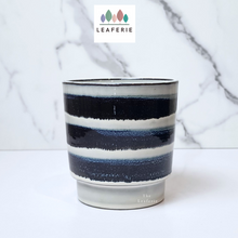 Load image into Gallery viewer, The Leaferie Makoto plant pot. blue stripes ceramic planter . Front view