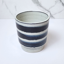 Load image into Gallery viewer, The Leaferie Makoto plant pot. blue stripes ceramic planter . Front view