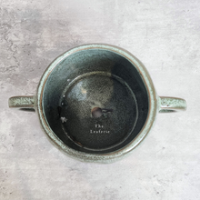 Load image into Gallery viewer, The Leaferie Naoki green plant pot with 2 handles. ceramic material. top view