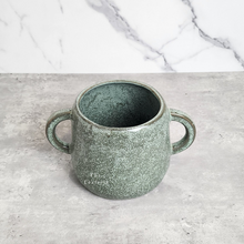 Load image into Gallery viewer, The Leaferie Naoki green plant pot with 2 handles. ceramic material. front view