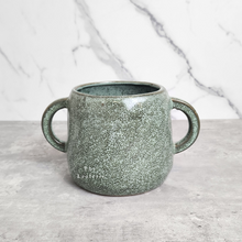 Load image into Gallery viewer, The Leaferie Naoki green plant pot with 2 handles. ceramic material. front view