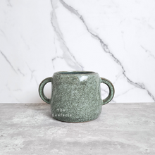 Load image into Gallery viewer, The Leaferie Naoki green plant pot with 2 handles. ceramic material. front view