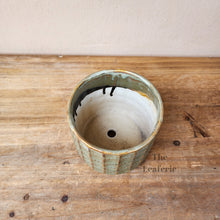 Load image into Gallery viewer, The Leaferie Creidna green ceramic plant pot. top view