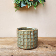 Load image into Gallery viewer, The Leaferie Creidna green ceramic plant pot. front view