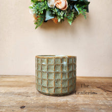 Load image into Gallery viewer, The Leaferie Creidna green ceramic plant pot. front view