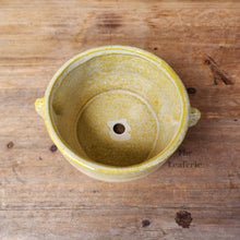 Load image into Gallery viewer, The Leaferie Caiomhe pot. yellowe shallow ceramic plant pot. top view