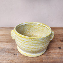 Load image into Gallery viewer, The Leaferie Caiomhe pot. yellowe shallow ceramic plant pot. front view