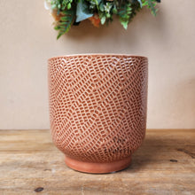 Load image into Gallery viewer, The Leaferie Bronagh Plant pot. ceramic white and orange pot . front view of design B close up