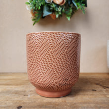 Load image into Gallery viewer, The Leaferie Bronagh Plant pot. ceramic white and orange pot . front view of design B