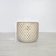 Load image into Gallery viewer, The Leaferie Eluon planter. cream ceramic pot. front view and size