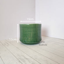 Load image into Gallery viewer, The Leaferie Macha green ceramic pot.