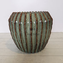 Load image into Gallery viewer, The Leaferie Brise plant pot . green ceramic pot . front view