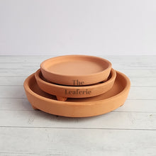 Load image into Gallery viewer, The Leaferie Terracotta round trays with stand . 3 sizes. Front view