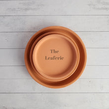 Load image into Gallery viewer, The Leaferie Terracotta round trays with stand . 3 sizes. Front view