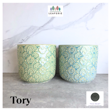 Load image into Gallery viewer, Tory Two ceramic pots with floral patterns on a marble surface, featuring the Leaferie brand.